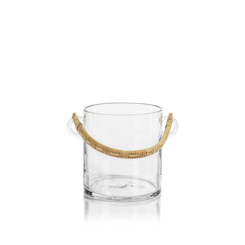 Budva Glass Ice Bucket / Wine Cooler with Rattan Handle - 6" dia x 7"