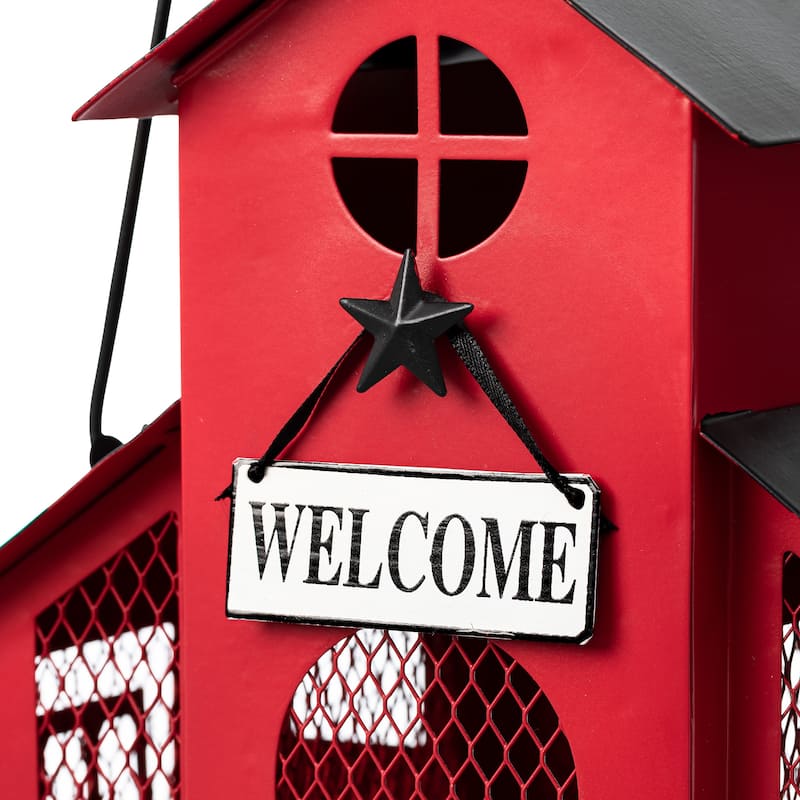 Glitzhome 12"H Metal Red House Hanging Birdfeeder
