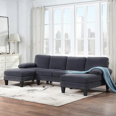 Velvet U-Shaped Sectional Sofa Couch with Chaise