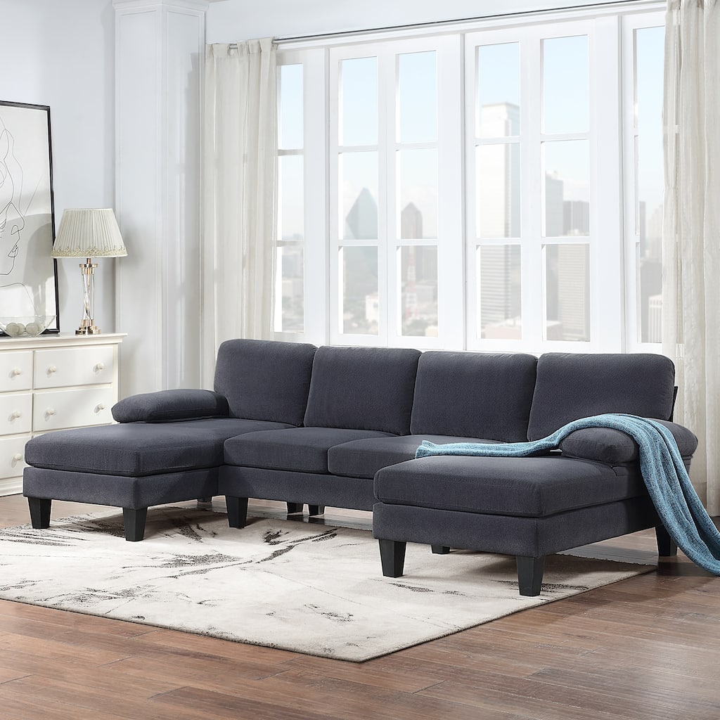 Velvet U-Shaped Sectional Sofa Couch with Chaise