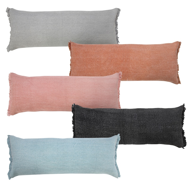 Sevita Light Gray Solid Stonewash Throw Pillow with Fringe