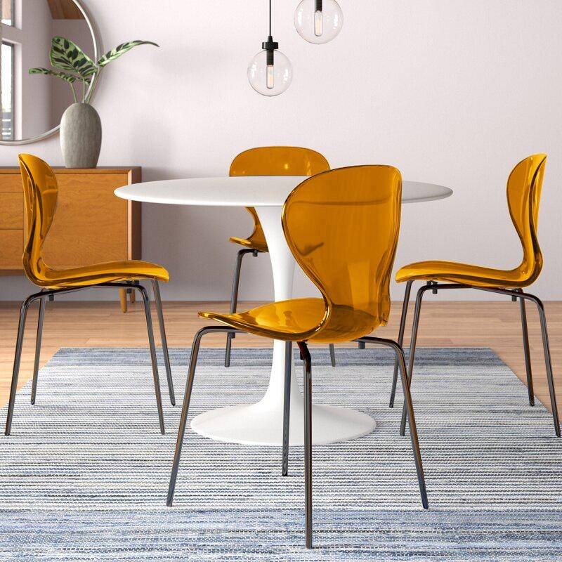 Stackable Plastic Dining Chair Transparent Set of 2 Modern Accent Side Chair for Indoor and Outdoor