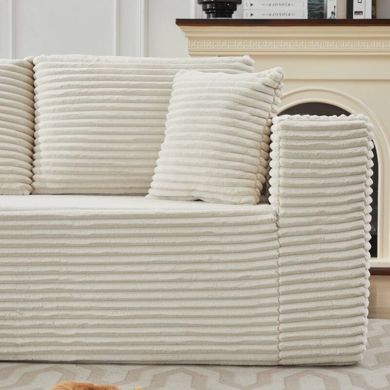 Modular Sectional Sofa with L-Shape Chaise, Oversized Corduroy Upholstered Cloud Sofa, Deep Seat Sofa with 2 Throw Pillows