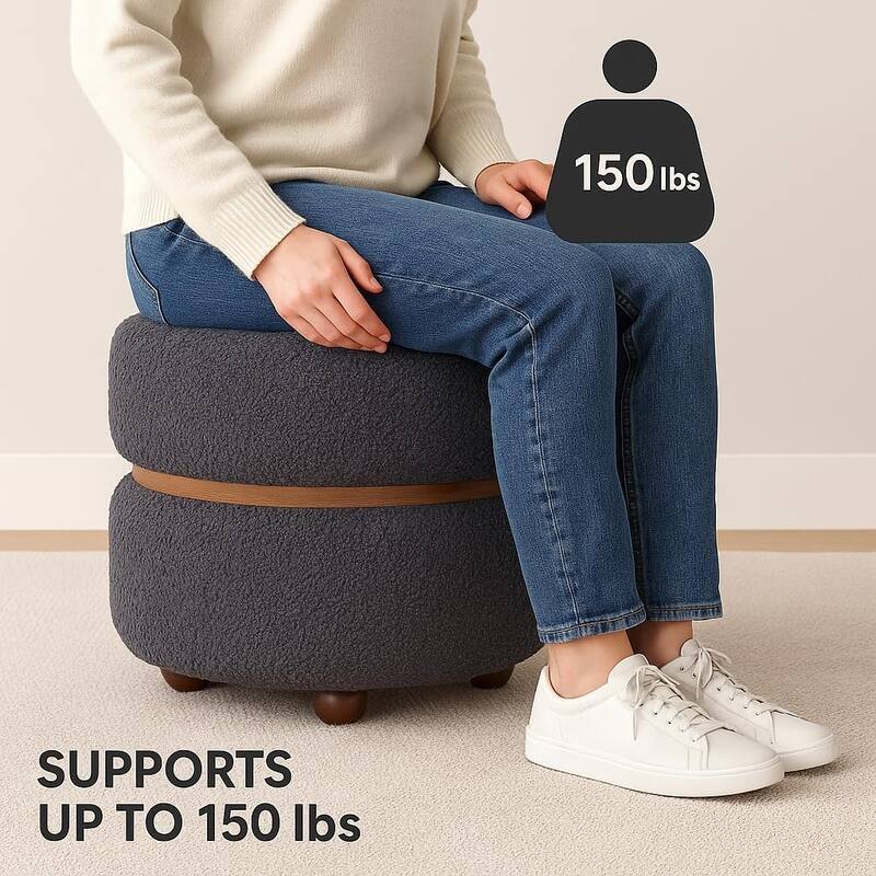 Aria Home Double Pouf Round Upholstered Vanity Stool and Ottoman