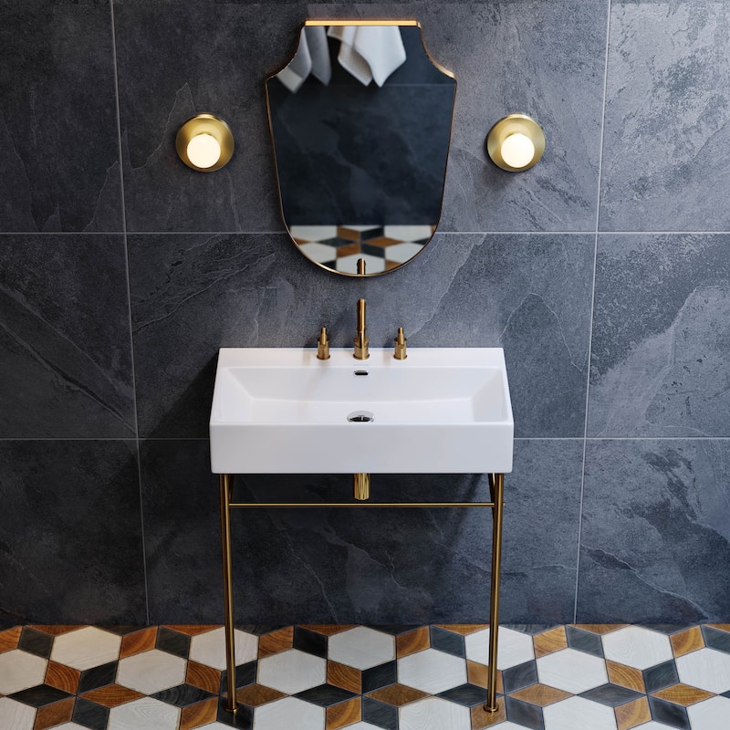 Claire 30" Console Sink White Basin Brushed Gold Legs With 8" Widespread Holes - 30" x 16" x 35"