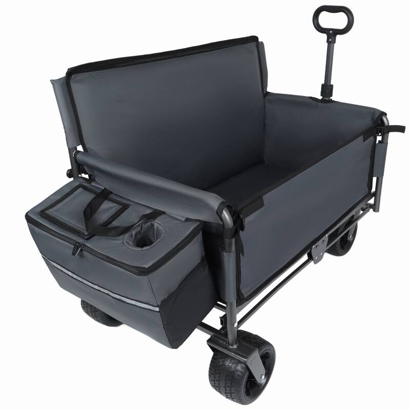 3-in-1 Folding Wagon Cart with Bench Seat, patent protection- Includes 1 ice pack, 500lbs Heavy-Duty Utility Wagon