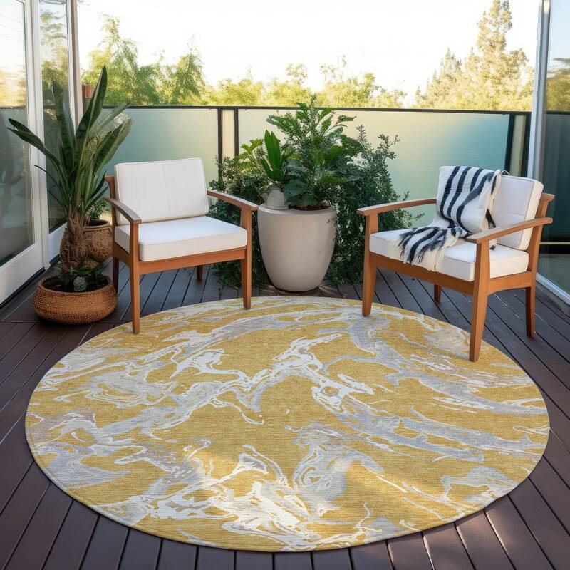 Machine Washable Indoor/ Outdoor Modern Wave Chantille Rug