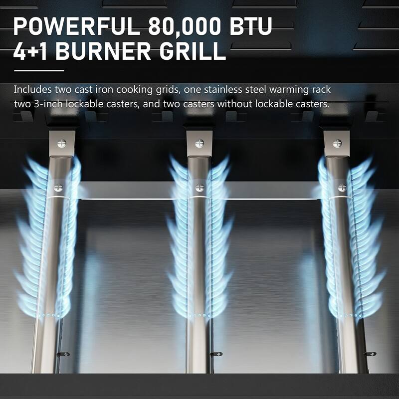 4-Burner Outdoor Gas Grill with Side Burner, 304 Stainless Steel Tabletop & Lid, Portable for Patio, Garden, Backyard