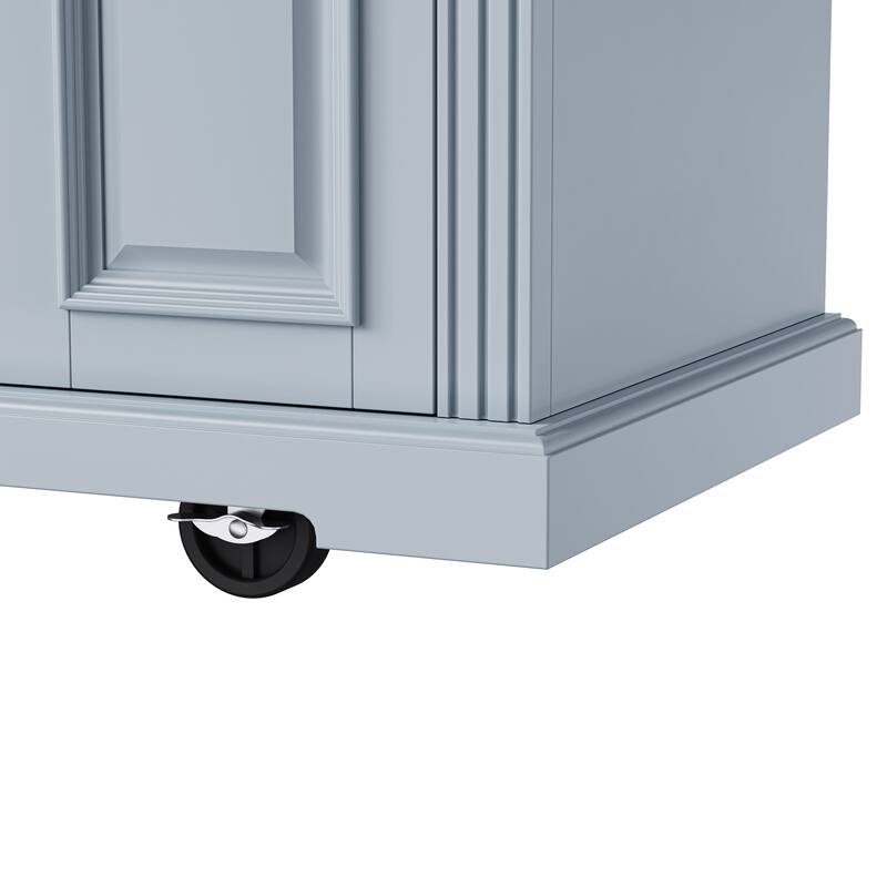 Kitchen Island with Drop Leaf, Adjustable Shelf, Spice Rack, Towel Rack, 2 Doors and 5 Drawers