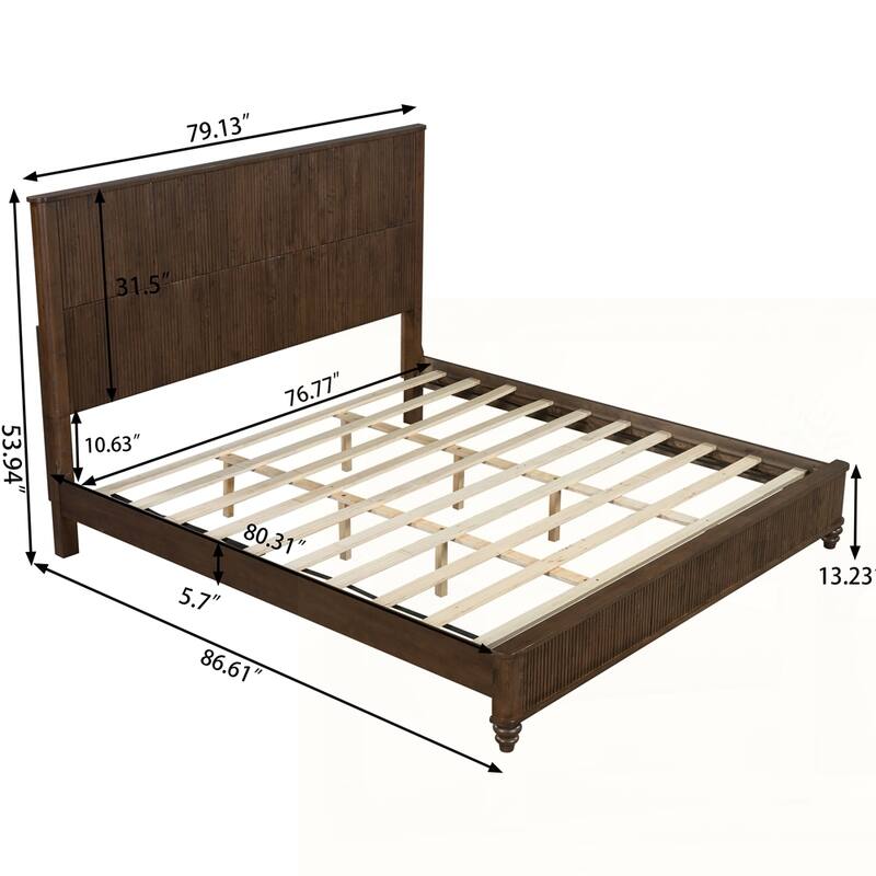 Solid Wood Bed Frame with Tall Headboard