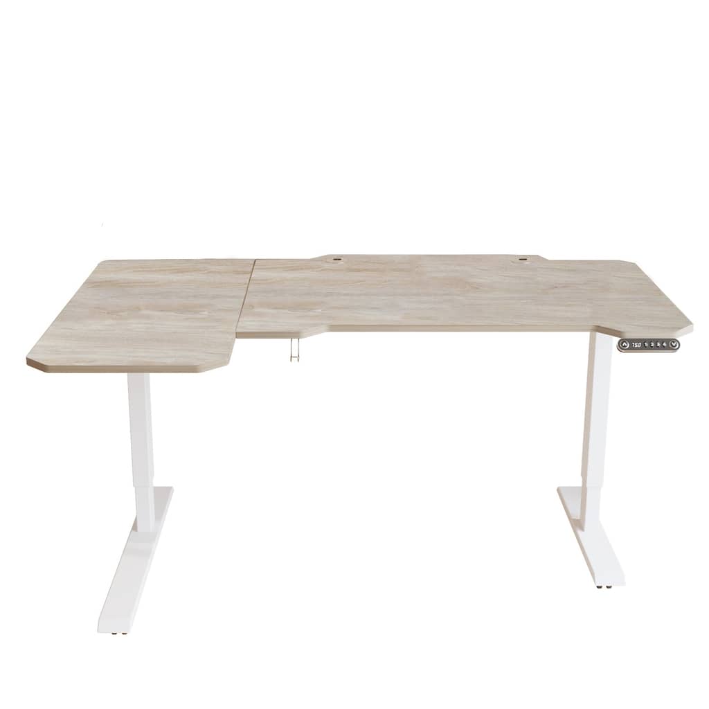 HomeRoots 59" Adjustable Light Khaki And White L Shape Standing Desk