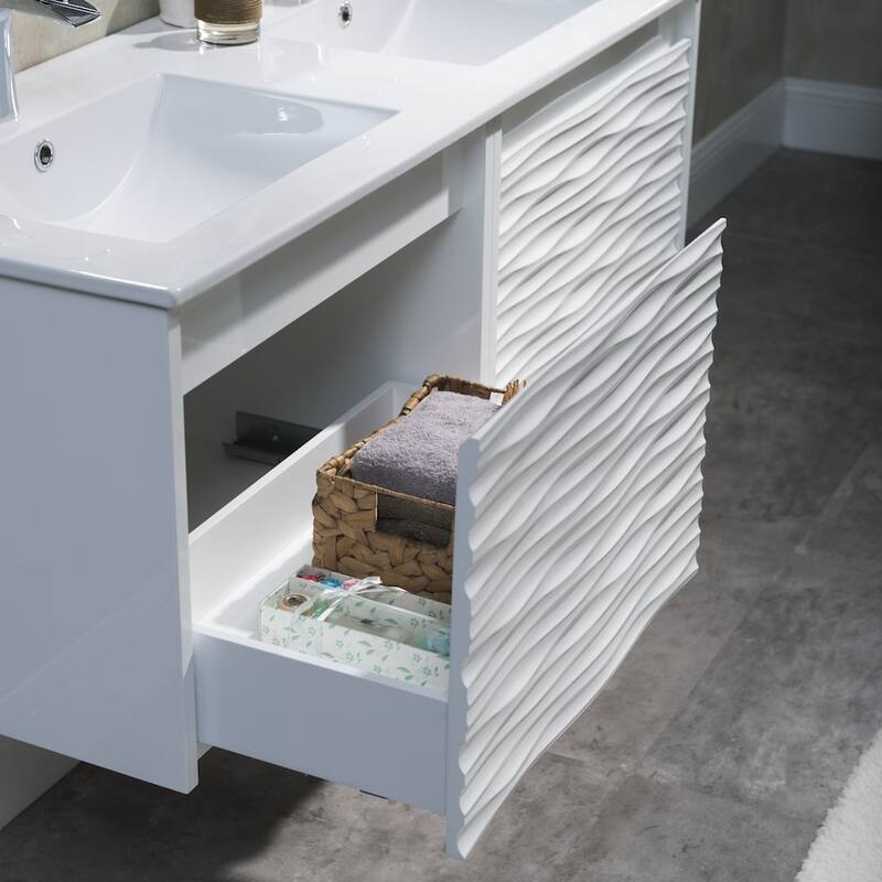White Floating Vanity / Wall Hung Vanity Set with Mirror