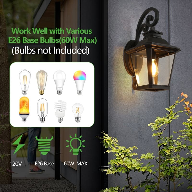 14" Outdoor Wall Lantern Set (2-Pack) – Black Waterproof Sconce with Clear Glass Panels,Exterior Lighting(Bulb Not Included)