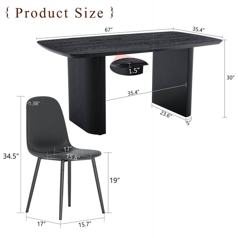 7-Piece All Black Dining Table Set with 6 Chairs, Kitchen Table & Chairs Set for 6, 67" Dining Room Table with Non-Slip Feet