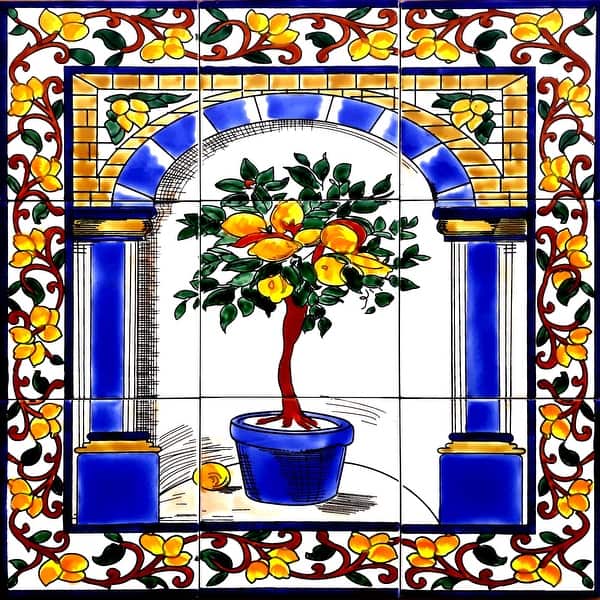 slide 2 of 3, 18in x 18in 9pc Set Backsplash Lemon Tree Ceramic Tiles Wall Mural