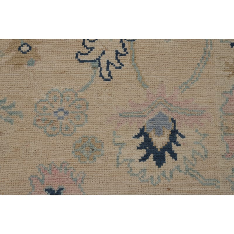 Beige Oushak Turkish Runner Rug Hand-Knotted Oriental Wool Carpet - 3'0" x 9'9"