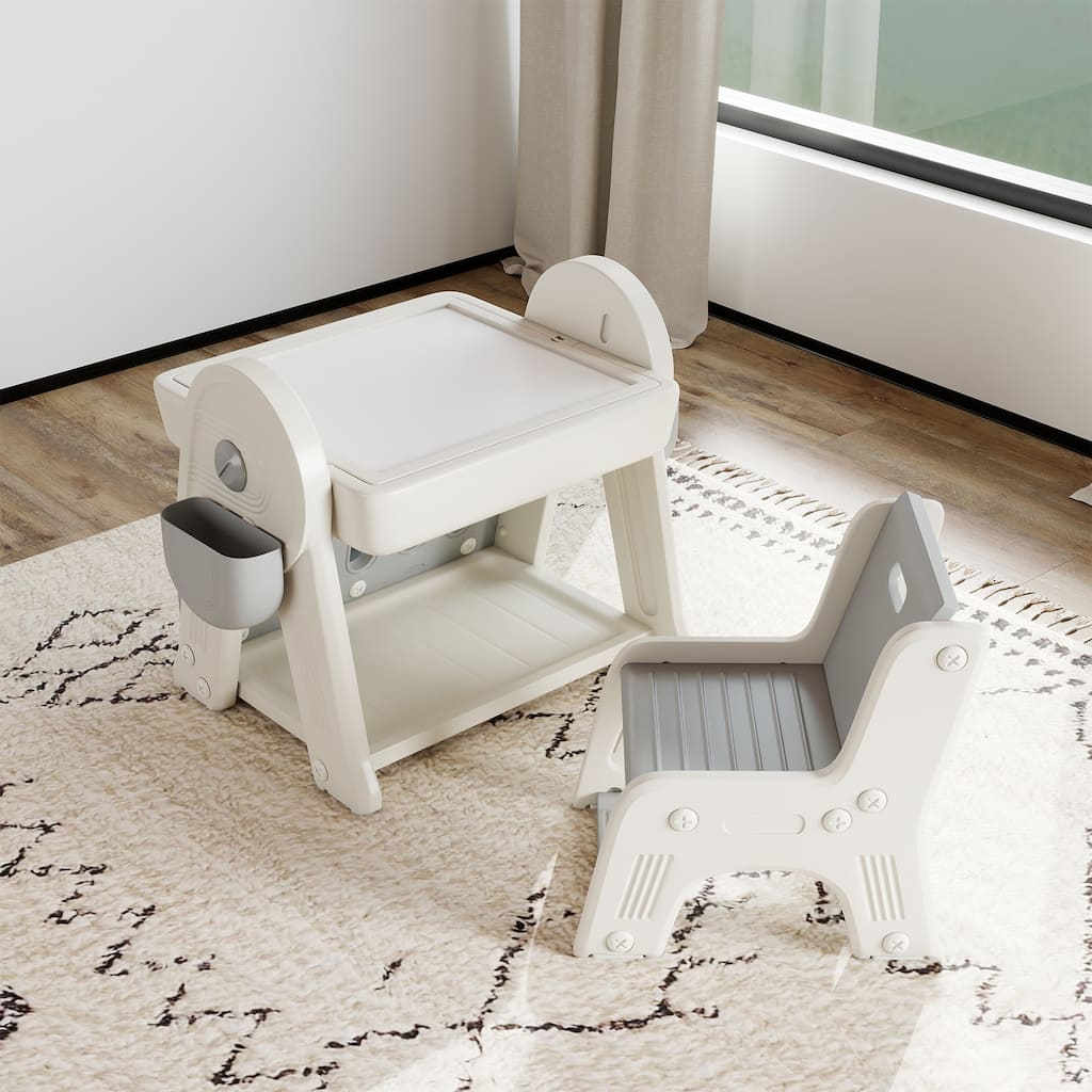 4-in-1 Toddler Activity Table Set, Building Block Table with Magnetic Whiteboard for Drawing and Reading