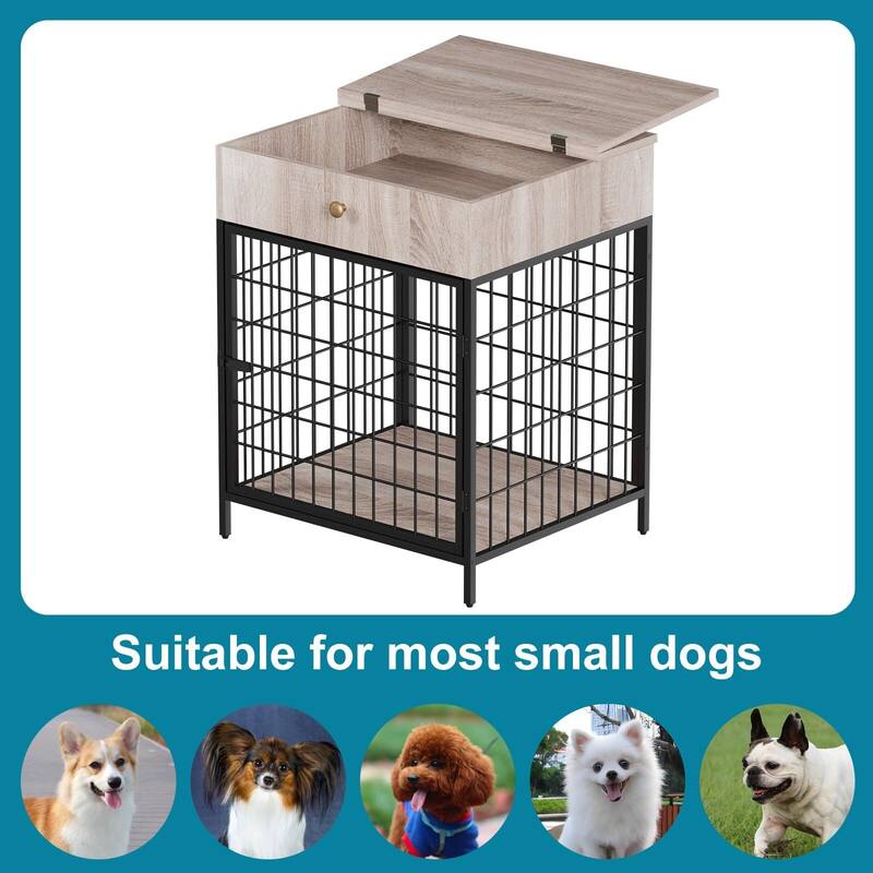 Small Dog Crate End Table,Dog Kennel End Table with Storage Drawer
