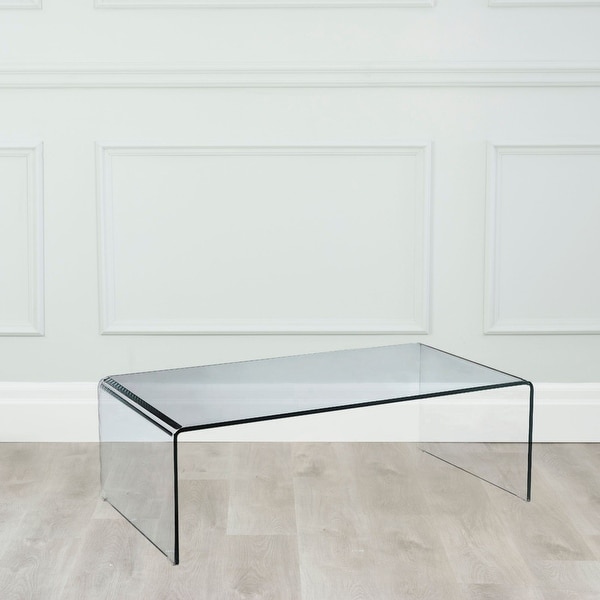 Curvo Clear Tempered Glass Waterfall Coffee Table On Sale Bed