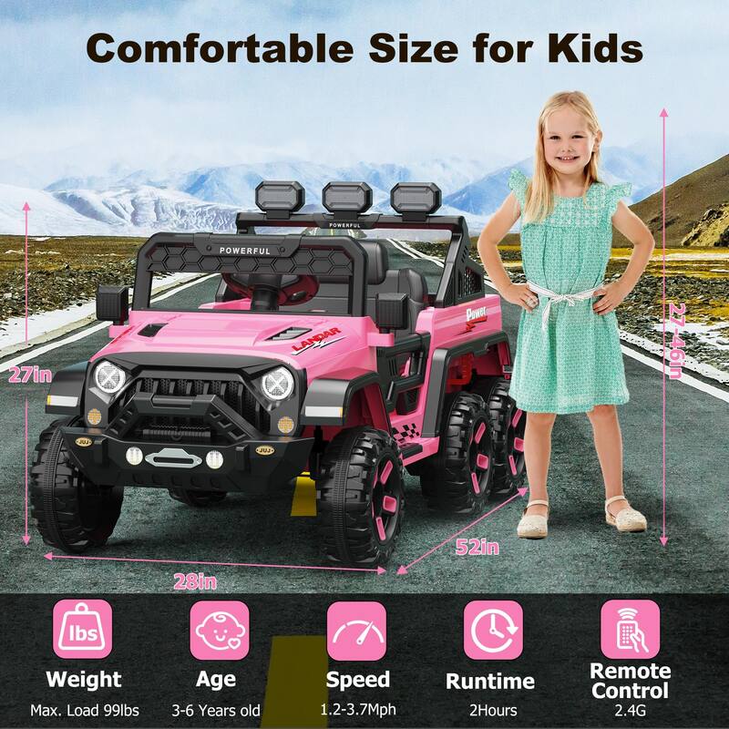 24V Power Wheels for Kids with Remote Control, Ride on Car with 6 Wheels, 4WD Switchable Electric Car