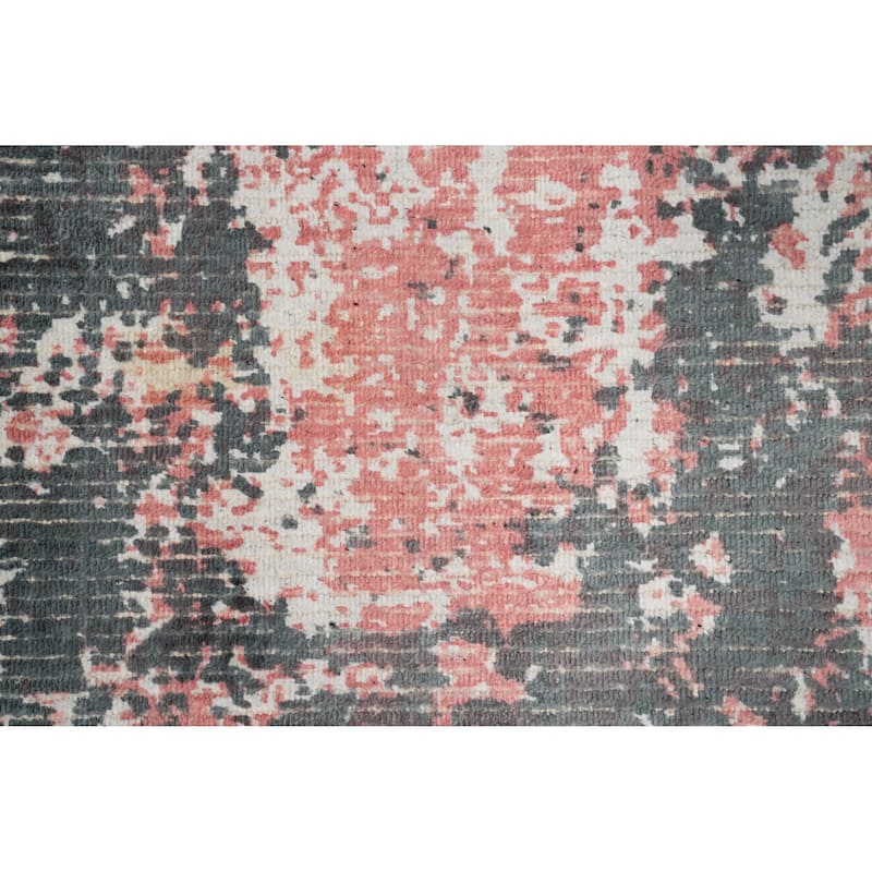 Hand Knotted Oriental Viscose Silk Carpet Modern All-Over Pink Abstract Area Rug - 4' 0'' X 2' 0''