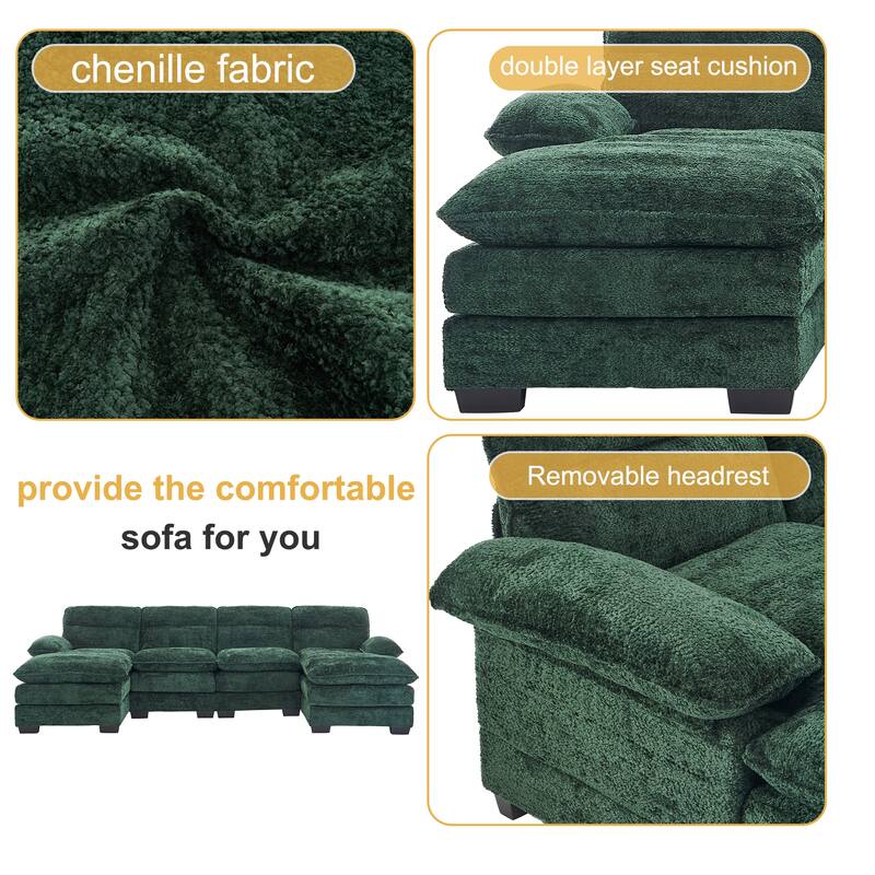 Modern U-shape Chenille Upholstered Sofa with Chaise Multiple Cushions Sectional Couch