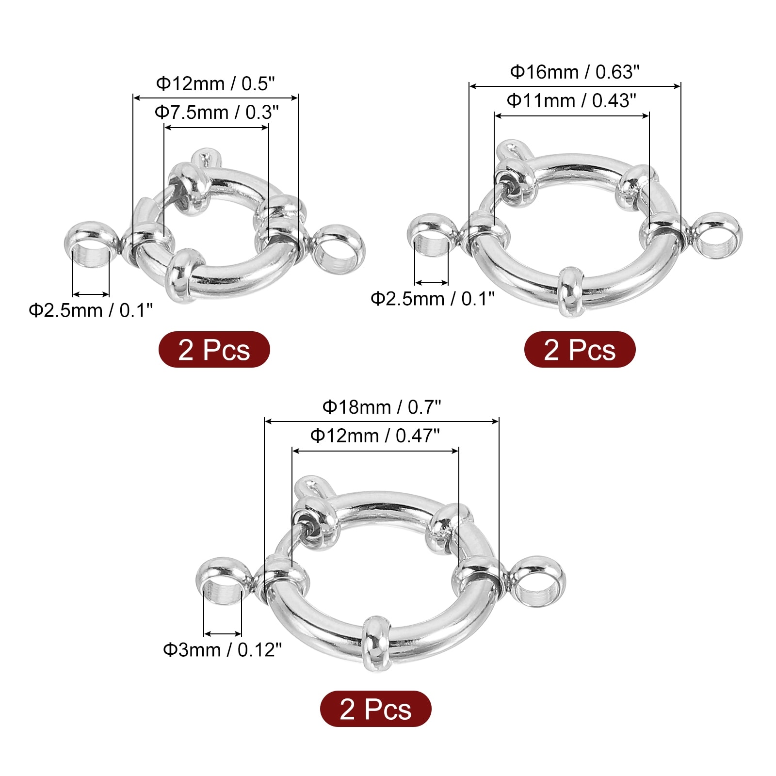 Spring Ring Clasps, Stainless Steel Round Close Spring Ring Clasps Connector for DIY Necklace DIY - Silver