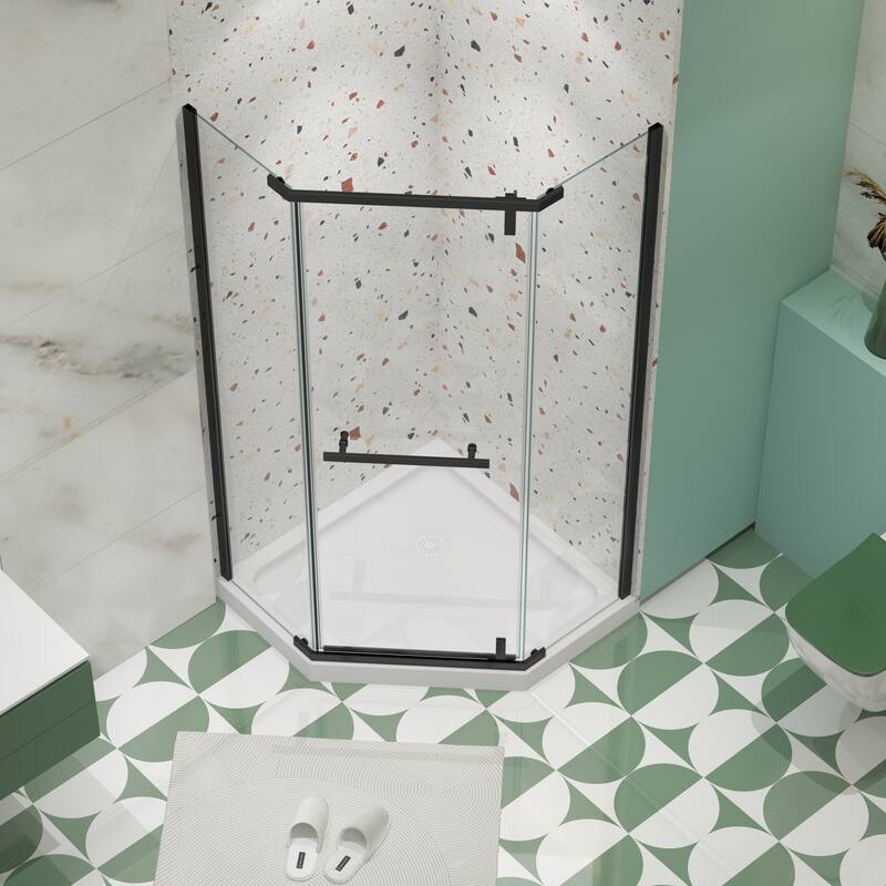 34.75'' W x 72'' H Semi-Frameless Neo-Angle Pivot Shower Door - 34.75" X 34.75" X 72"