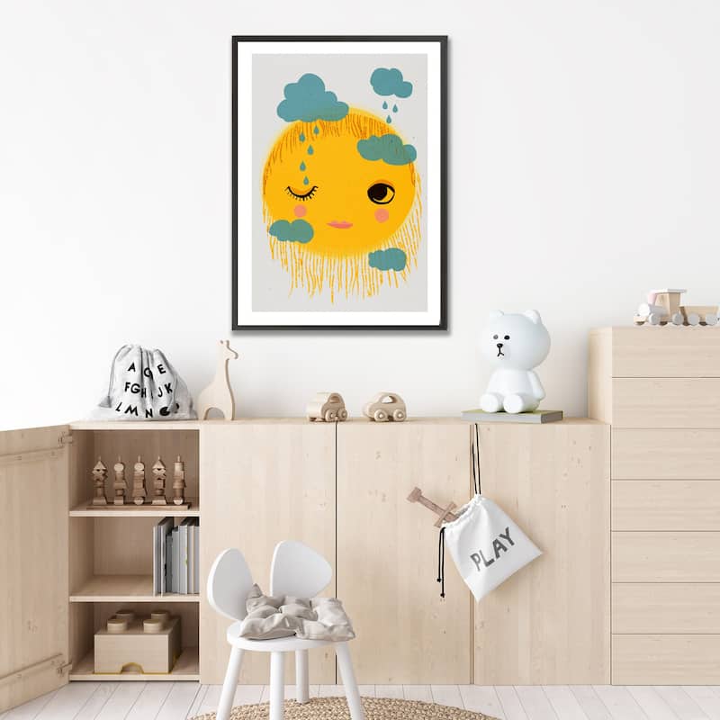 Kids Framed Art Print Sun And Rain by Treechild - Multi-Color