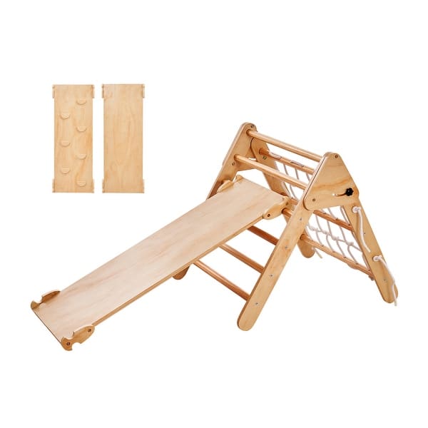 slide 2 of 7, VEVOR Pikler Triangle Set Toddler Climbing Toys Indoor Playground, Large Size Wooden Climbing Gym for Toddlers 1-3 Years 4-in-1
