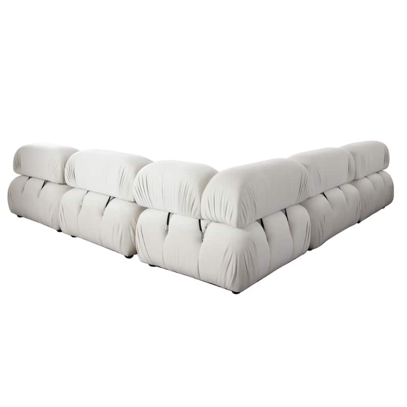 Hito 5 Piece Modular Sectional L Sofa Set, Light Cream Bubble Grid Tufting