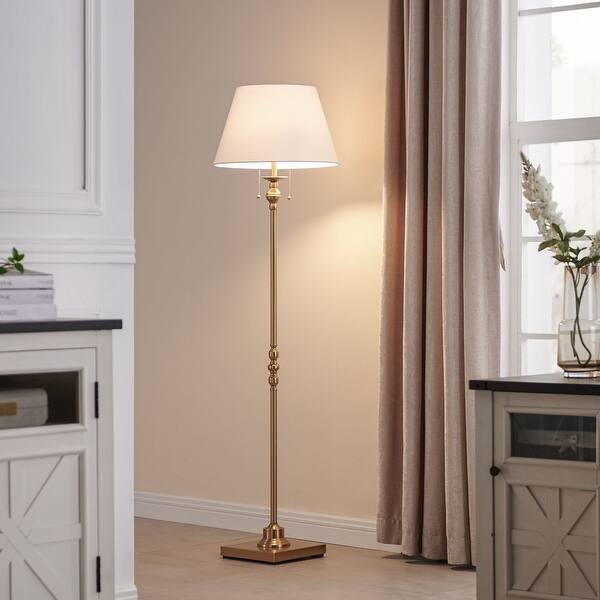 KAWOTI 60.5'' 2-Light Floor Lamp with Fabric Shade - Antique Gold