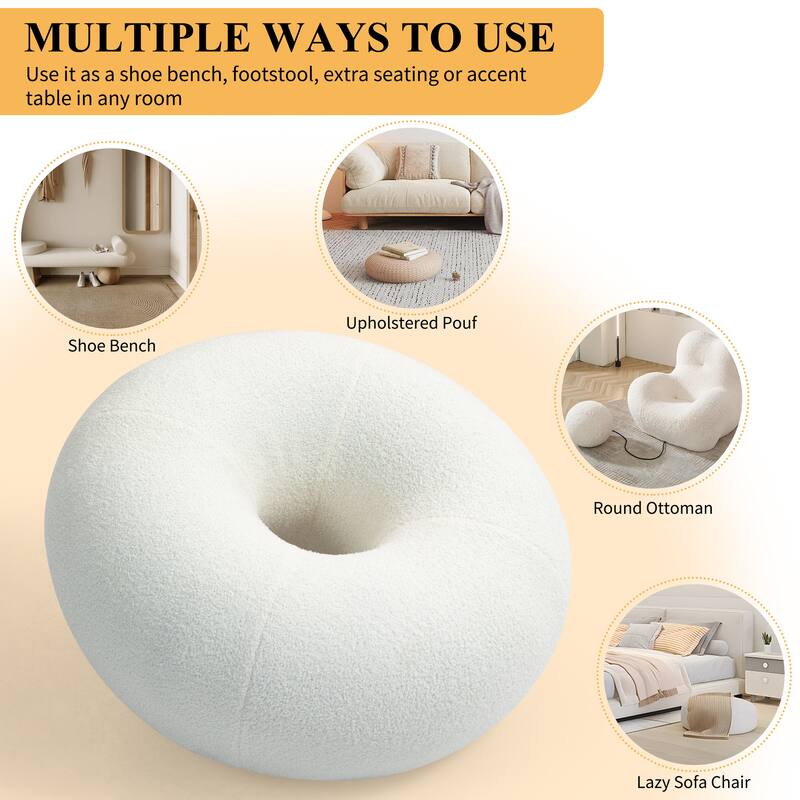 XINMICS 29.7" Donut Teddy Fleece Fabric Pouf Ottoman