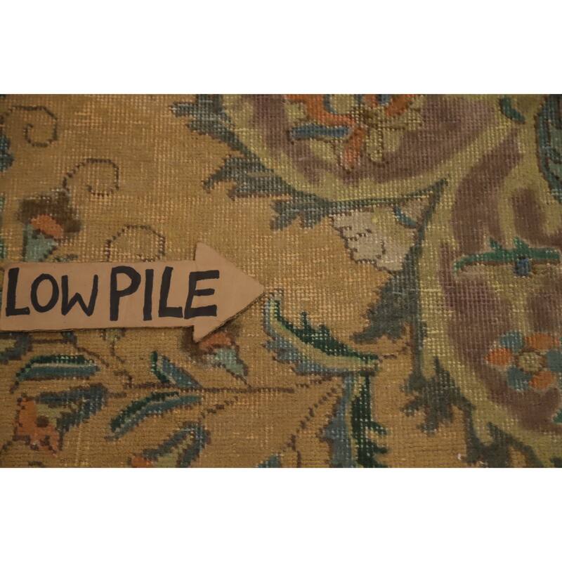 Hand Knotted Oriental 100% Wool Carpet Traditional Floral Yellow & Gold Tabriz Area Rug - 12' 10'' X 9' 10''