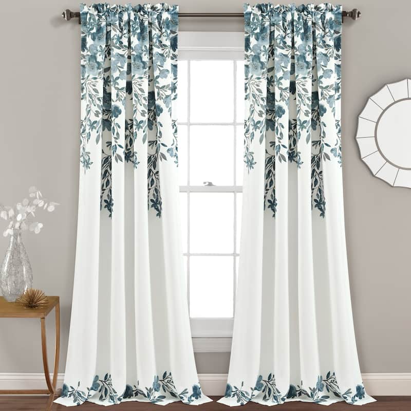 Porch & Den Elcaro Floral Room Darkening Curtain Panel Pair - 52"W x 84"L - Blue & Gray