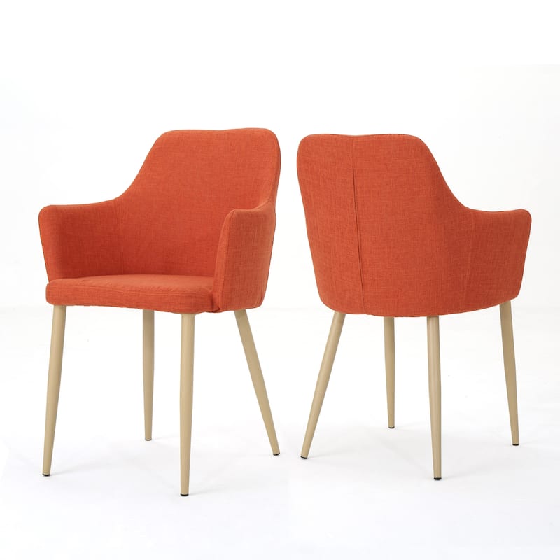 Fabric Upholstered Dining Room Chairs with Arms, Metal Legs, Modern Contour Back Side Chairs Breakfast Nook Chairs, Set of 2