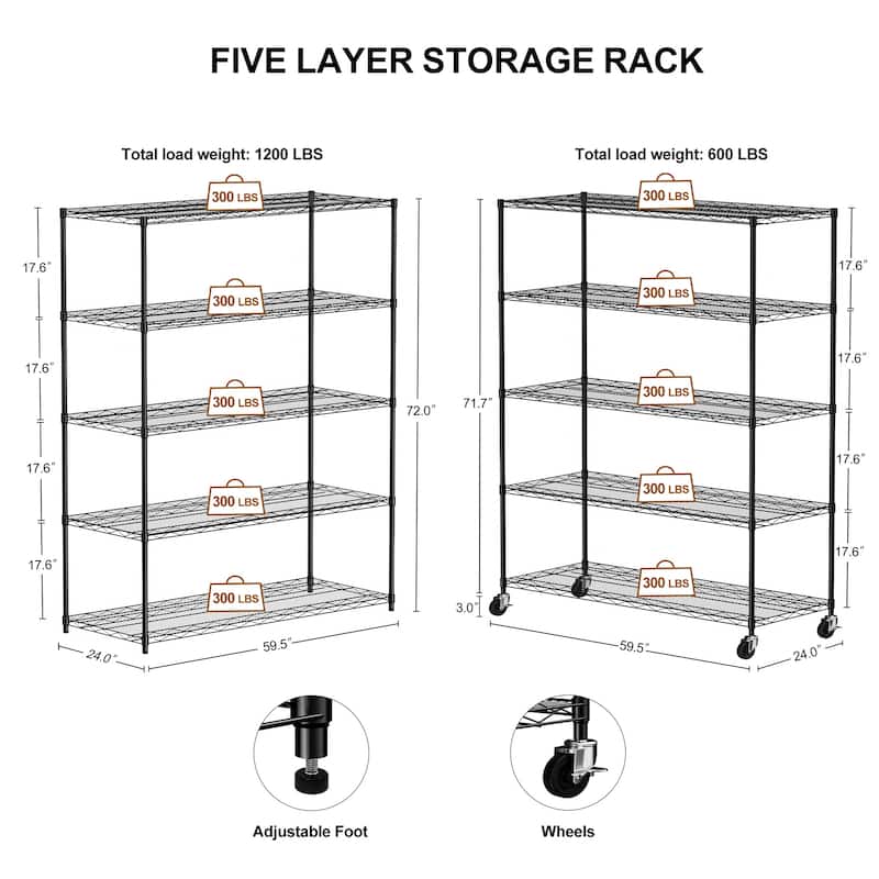 5-layer Heavy-duty Adjustable Shelves