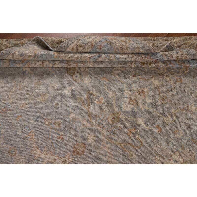 Vegetable Dye Oushak Turkish Area Rug Handmade Floral Wool Carpet - 9'4"x 12'4"