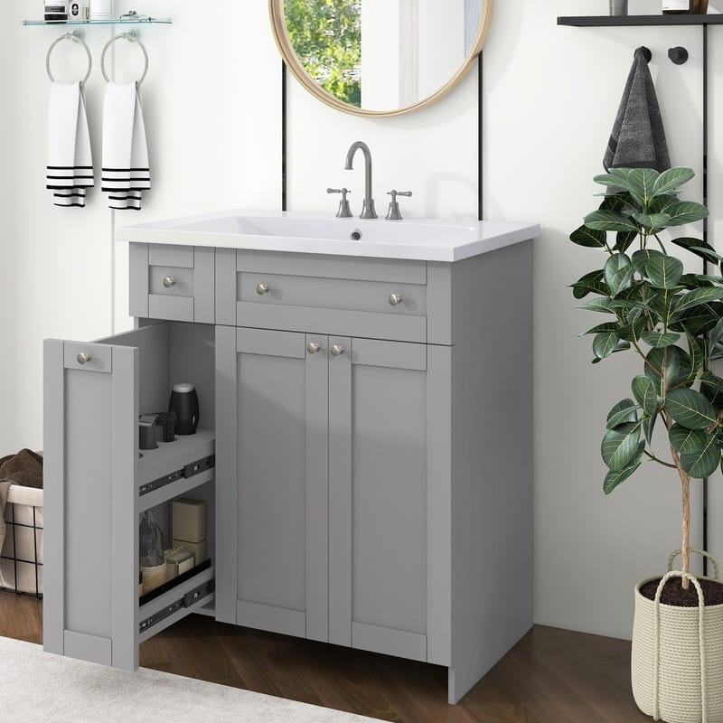 30" Bathroom Vanity with Single Sink, Bathroom Cabinet Set with Sink Combo, Wood Storage Bathroom Vanities with Undermount Sink - Grey