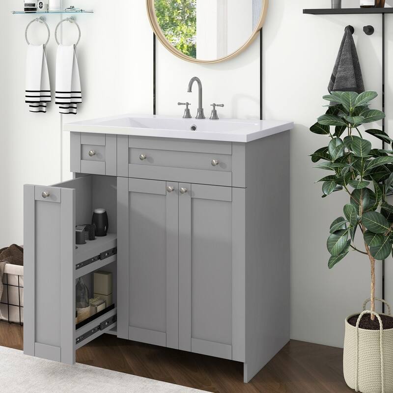 Single Sink 30" Bathroom Vanity with Combo Cabinet and Storage - grey