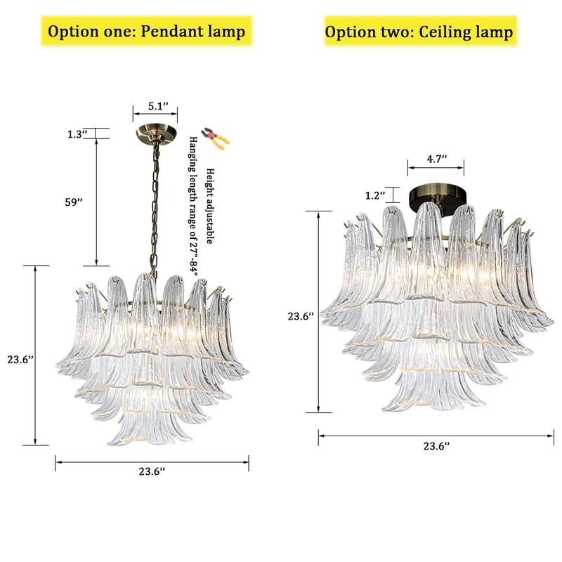 CraftHome 24'' Mid-Century Modern Chandelier 4-Tier Clear Art Glass Pendant With Antique Bronze Finish For Living Room - W24''