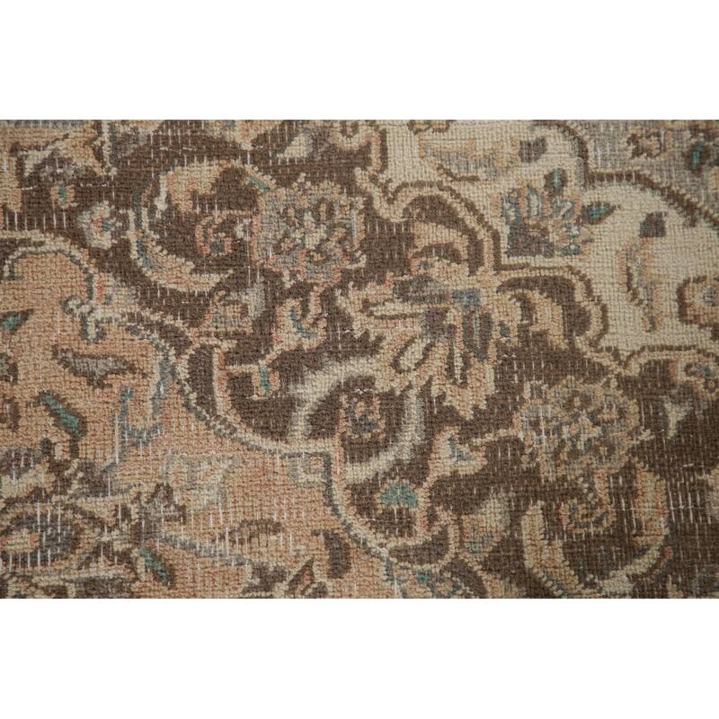 Distressed Mashad Persian Antique Area Rug Hand-knotted Wool Carpet - 6'3" x 9'0"