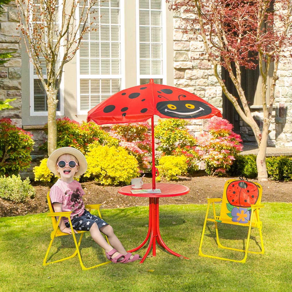 Outsunny Kids Picnic Table and Chair Set for Patio Backyard with Removable & Height Adjustable Sun Umbrella