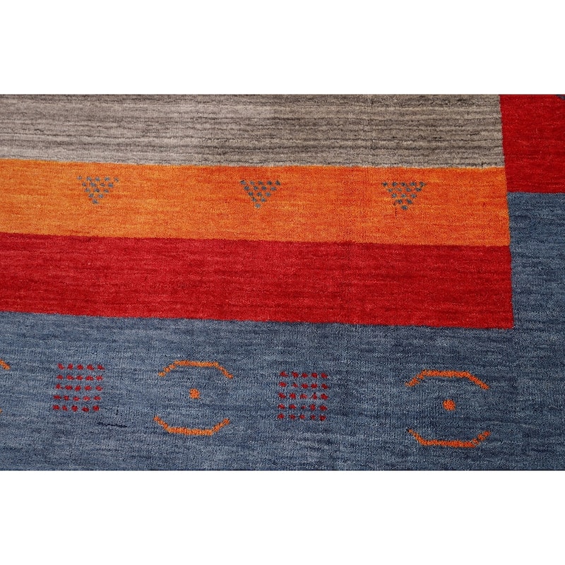 Geometric Gabbeh Area Rug Handmade Wool Carpet - 6'7" x 9'9"