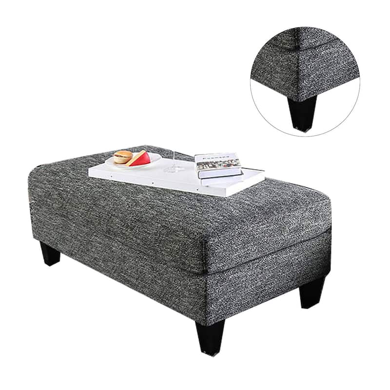 Chenille Ottoman With Tappered Feet in Gray Finish