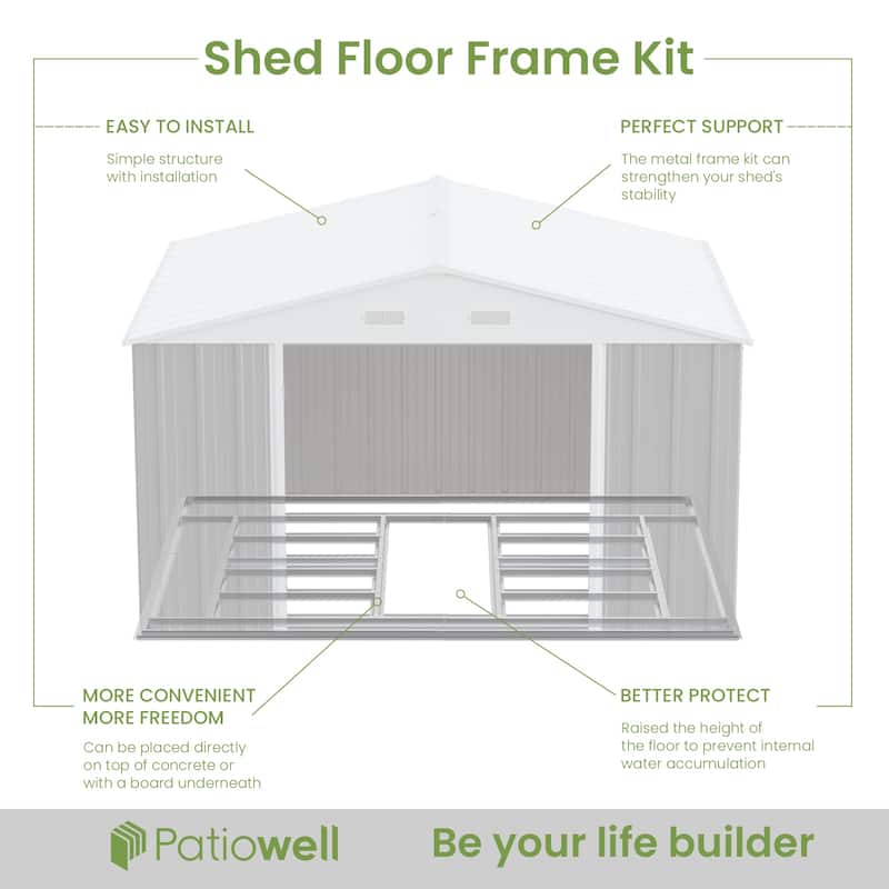 Patiowell 10' x 8'/10' x 10'Metal Outdoor Storage Shed with Goods Shelves/Floor Frame Garden Tool Shed for Backyard Garden