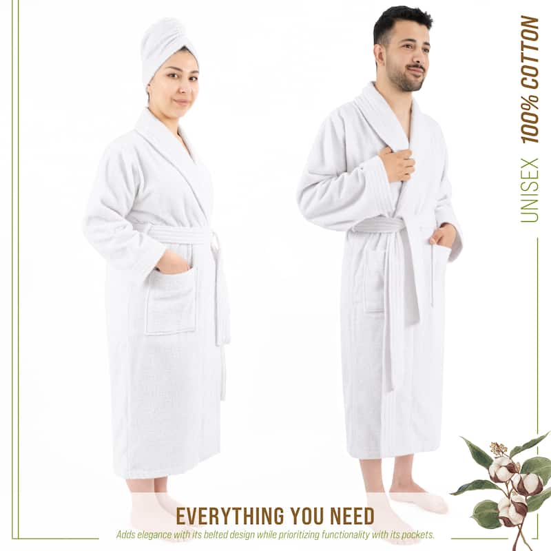 100% Cotton Robes for Women and Men, Soft Lightweight Unisex Couple Turkish Bathrobes
