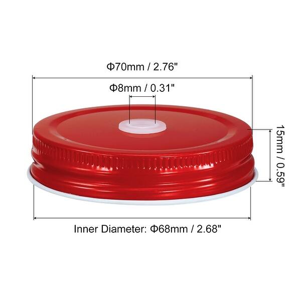 dimension image slide 3 of 4, 30Pcs 70mm Tinplate Mason Jar Lids Regular Mouth with Straw Hole