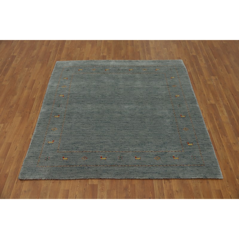 Hand Knotted Oriental 100% Wool Carpet Tribal Animal Pictorial Greys & Charcoal Gabbeh Area Rug - 5' 11'' X 6' 1''
