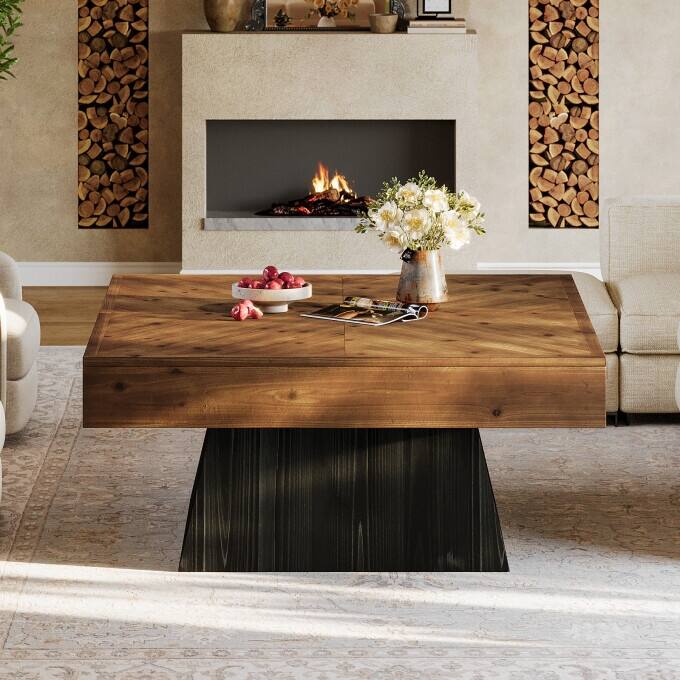 .39.37'' Solid Wood Square Coffee Table, Rustic Square Center Table